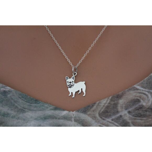 Sterling Silver French Bulldog Charm Necklace - Picture 3 of 4